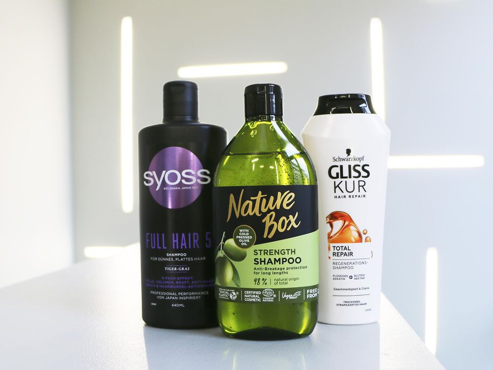 Shampoo packaging of Syoss, Nature Box and Gliss Kur 