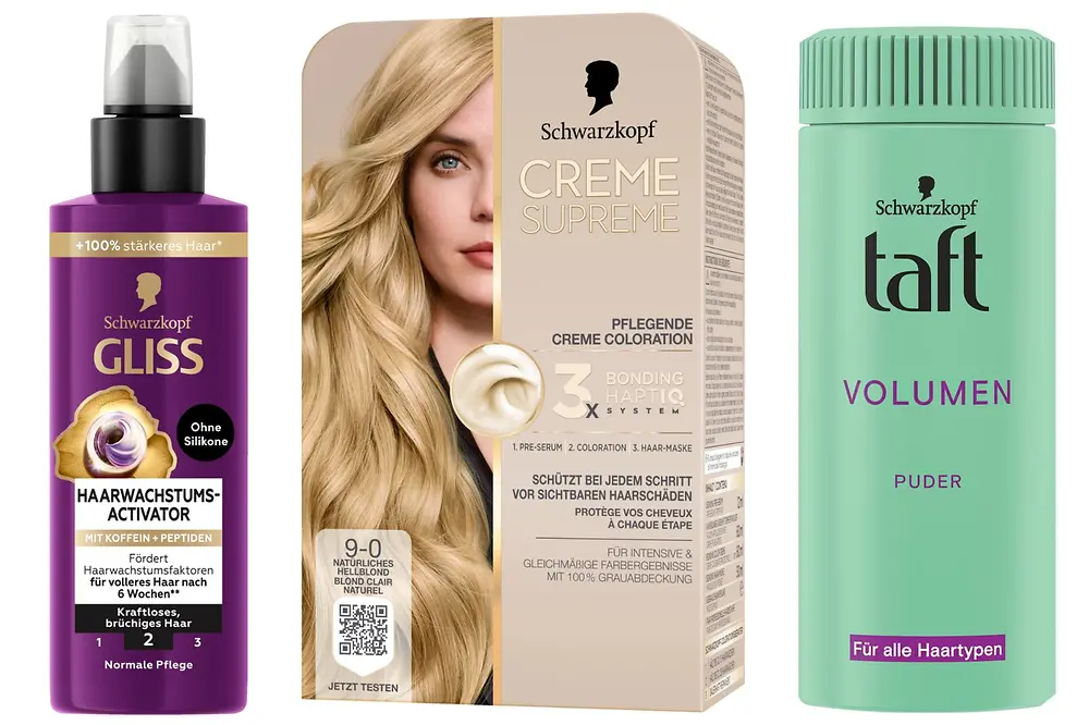 Schwarzkopf GLISS Full Hair Magic Haarwachstums-Activator, Schwarzkopf Creme Supreme, Schwarzkopf Taft Volumenpuder