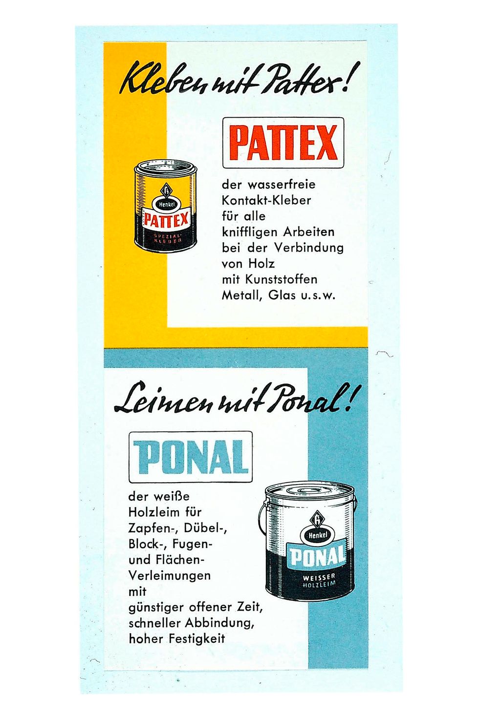 Historische Werbung für Pattex und Ponal