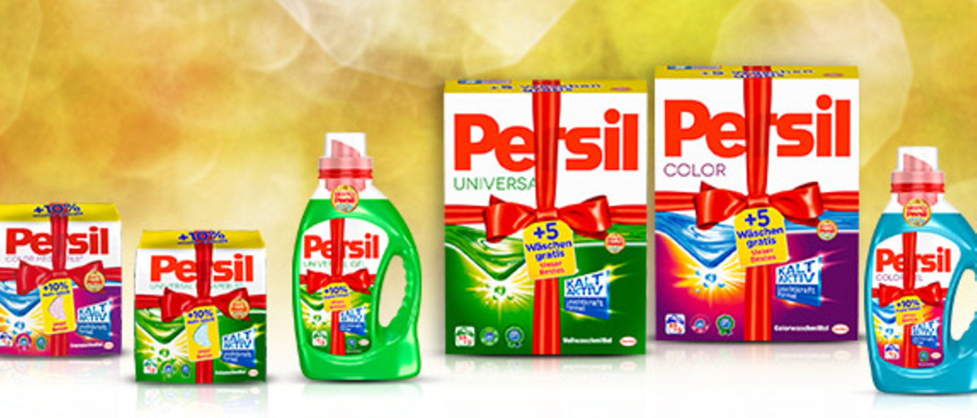 Persil bedankt sich auch dieses Jahr wieder für Ihr Vertrauen und Ihre Treue: Im Aktionszeitraum zwischen Oktober und Dezember schenkt Persil Ihnen bis zu 10 Prozent mehr in Inhalt bei vielen Color- und Universal-Varianten. Einfach nach den Produkten mit der roten Schleife Ausschau halten.