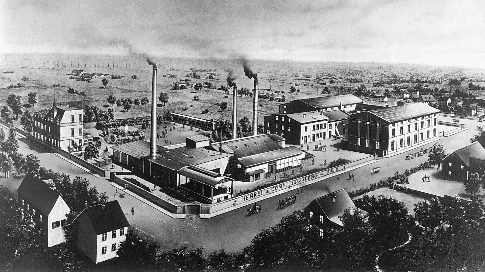 1880 beginnen die Bauarbeiten an der eigenen Fabrik in Düsseldorf-Oberbilk.