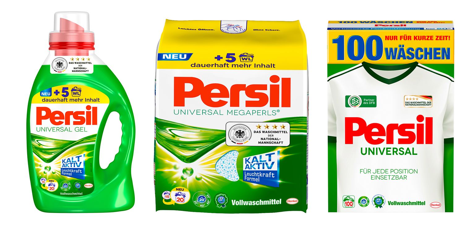
Persil ist das offizielle Waschmittel der Nationalmannschaft und feiert die EM u.a. mit einer limitierten Sonderedition im Trikot-Design.